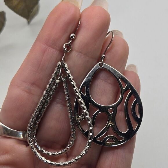 "5/$25" Mismatched Silvertone Teardrop Dangle Earrings - Picture 6 of 6